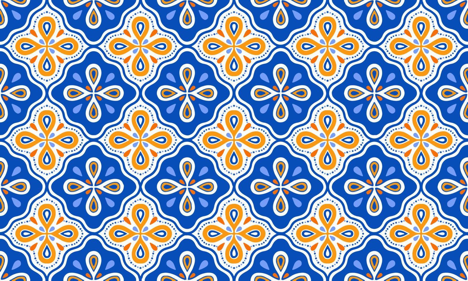 Ethnic Abstract Background cute orange blue Flower geometric tribal ikat folk Motif Arabic oriental native pattern traditional design carpet wallpaper clothing fabric wrapping print batik folk vector