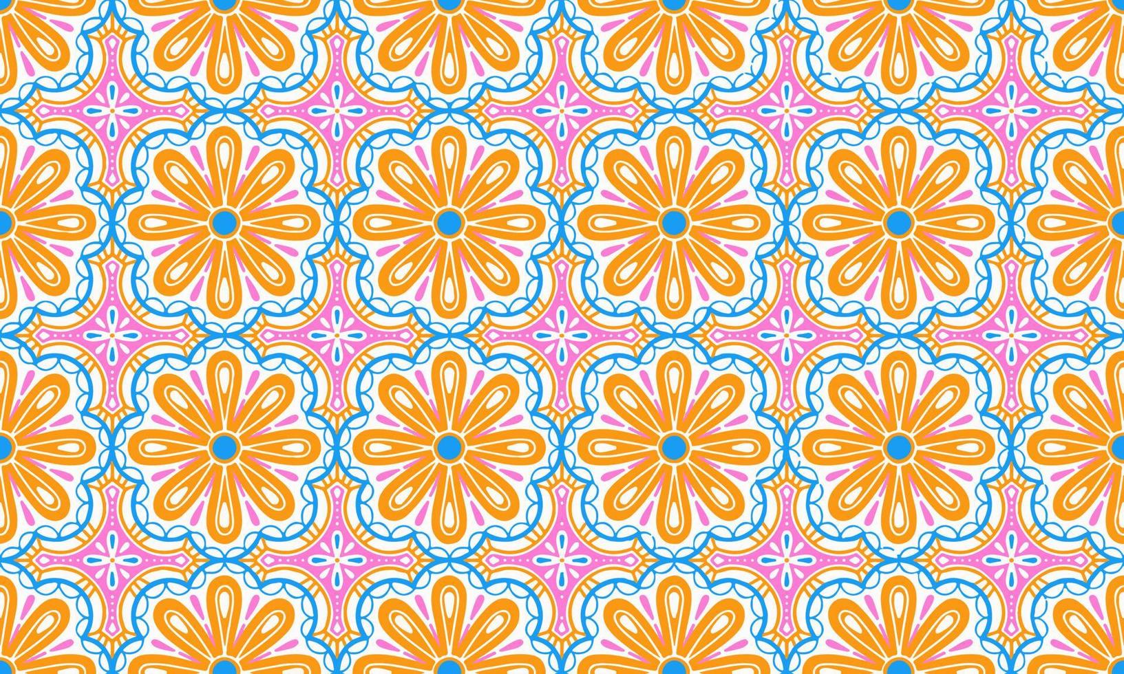 Ethnic Abstract Background cute Pink Orange Blue Flower geometric tribal folk Motif oriental native pattern traditional design carpet wallpaper clothing fabric wrapping print batik folk knit vector