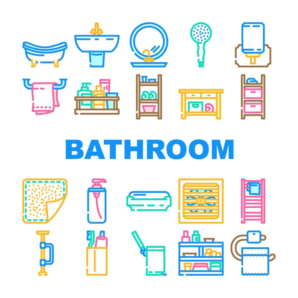 bathroom bath equipment hygiene icons set vector