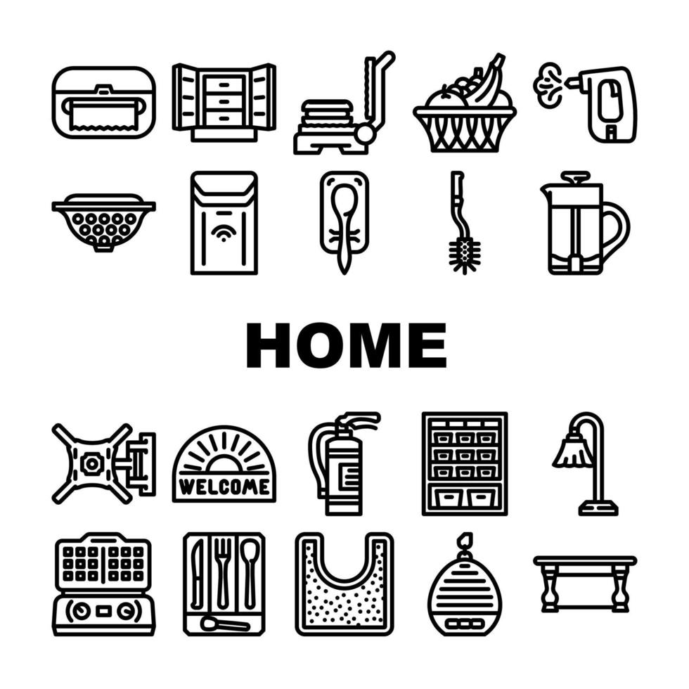 home interior house design icons set vector