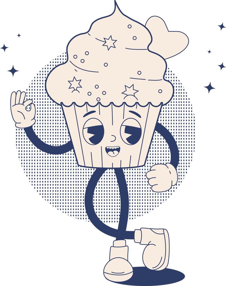 Retro  groovy  character  cupcake vector