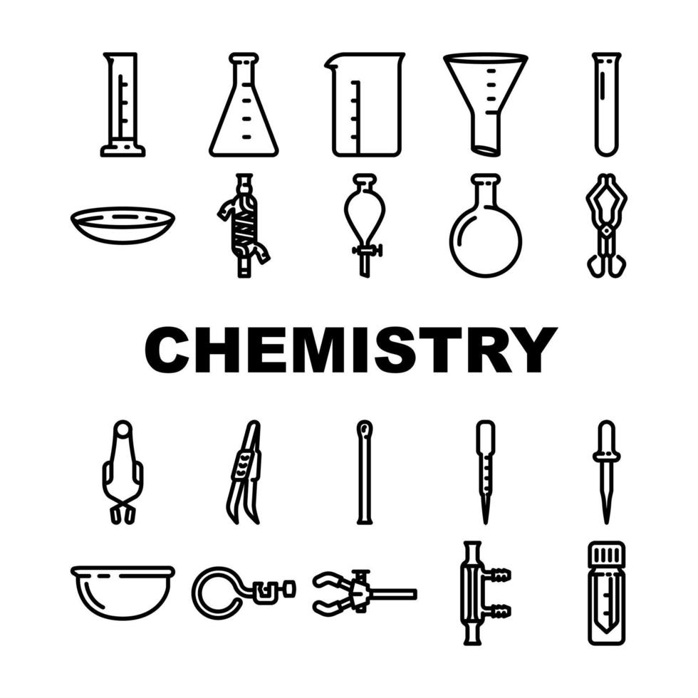 chemistry laboratory flask test icons set vector