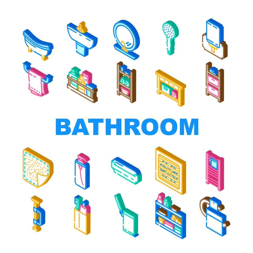 bathroom bath equipment hygiene icons set vector