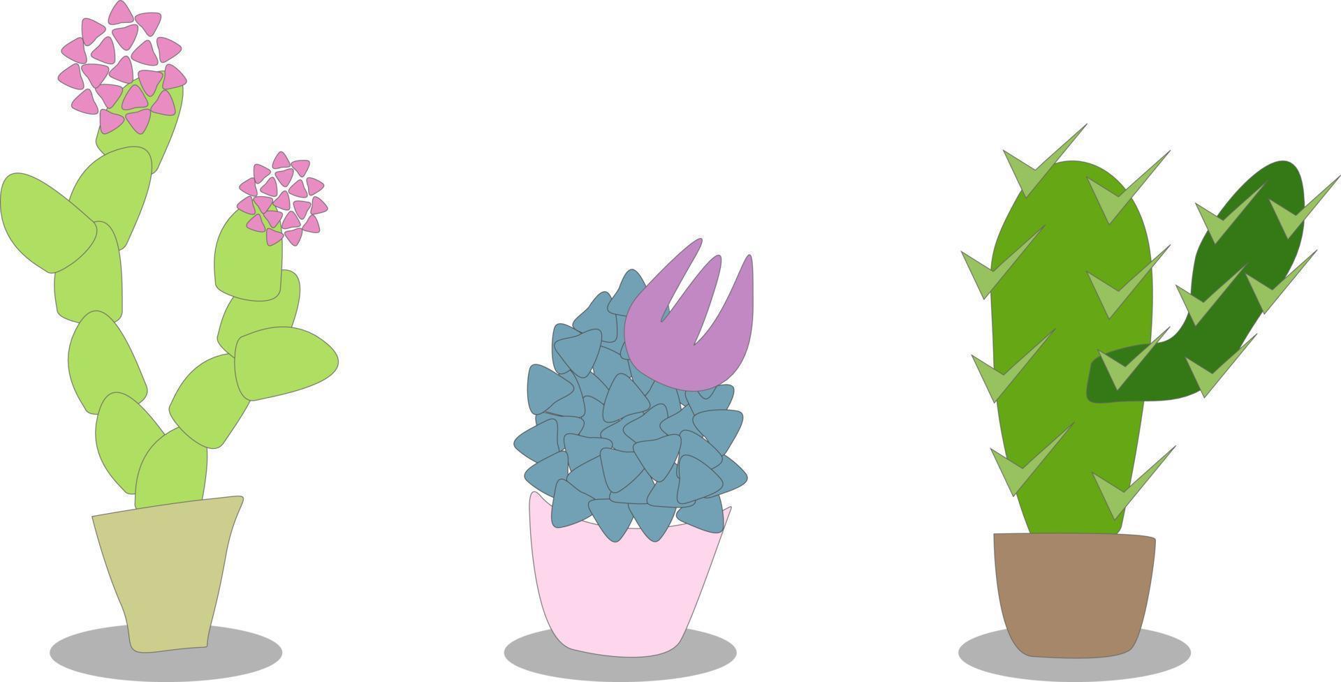 vector illustration set of cacti in pots, stylized image