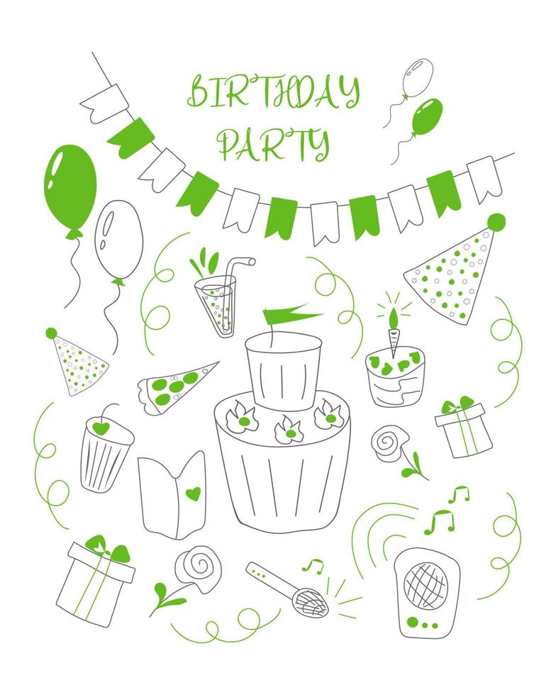 vector ilustración contento cumpleaños garabatear conjunto