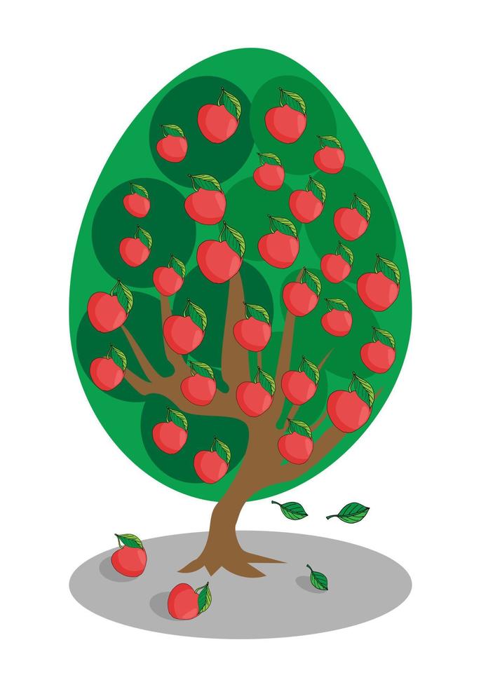 vector illustration apple tree with ripe red fruits