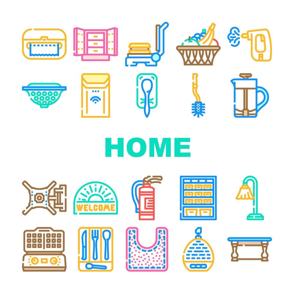 home interior house design icons set vector