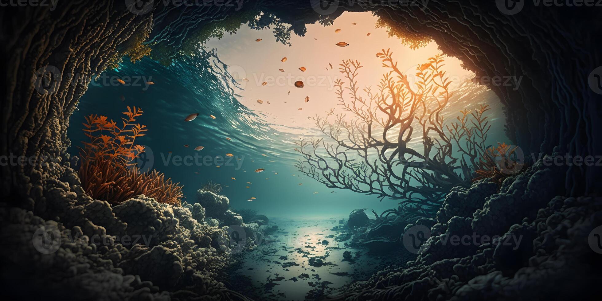 hermosa submarino paisaje con coral arrecifes y vistoso pez, ai generado foto