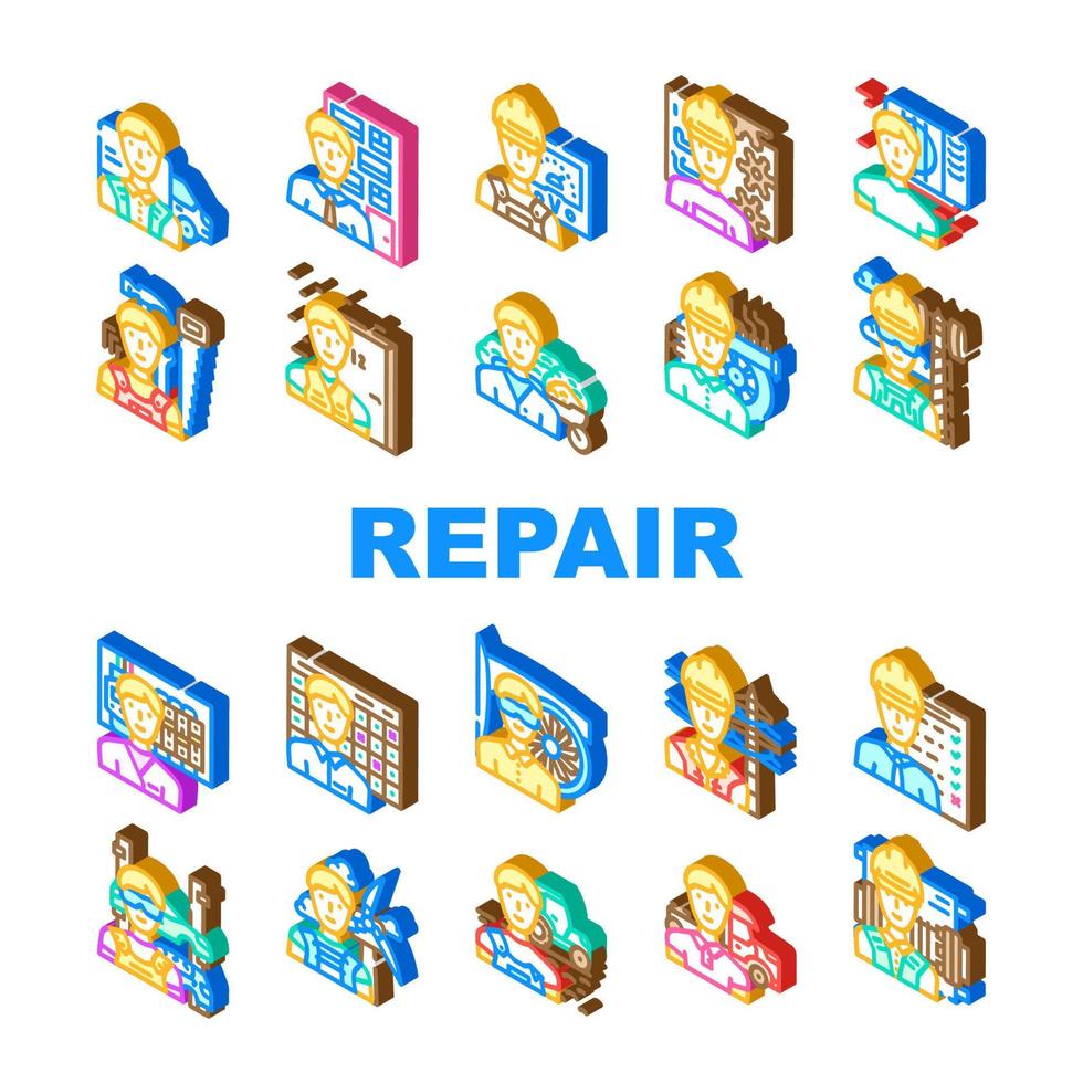 reparar trabajador equipo trabajo íconos conjunto vector