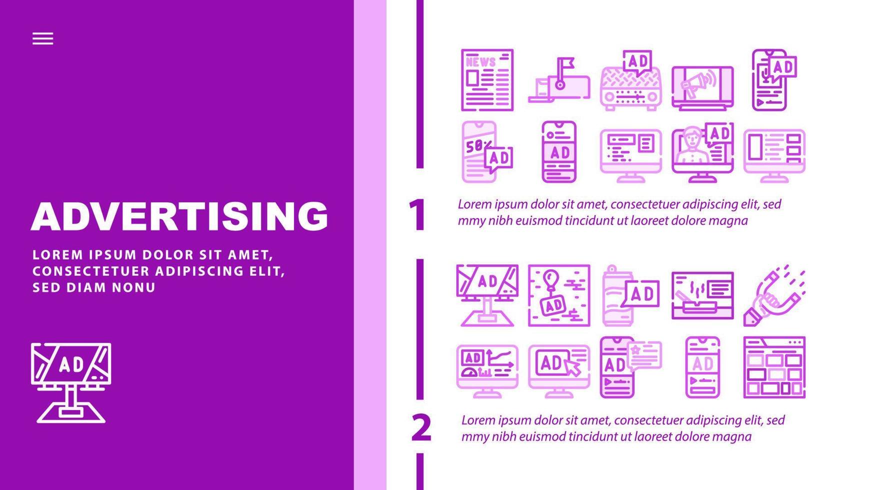 publicidad medios de comunicación Internet aterrizaje encabezamiento vector