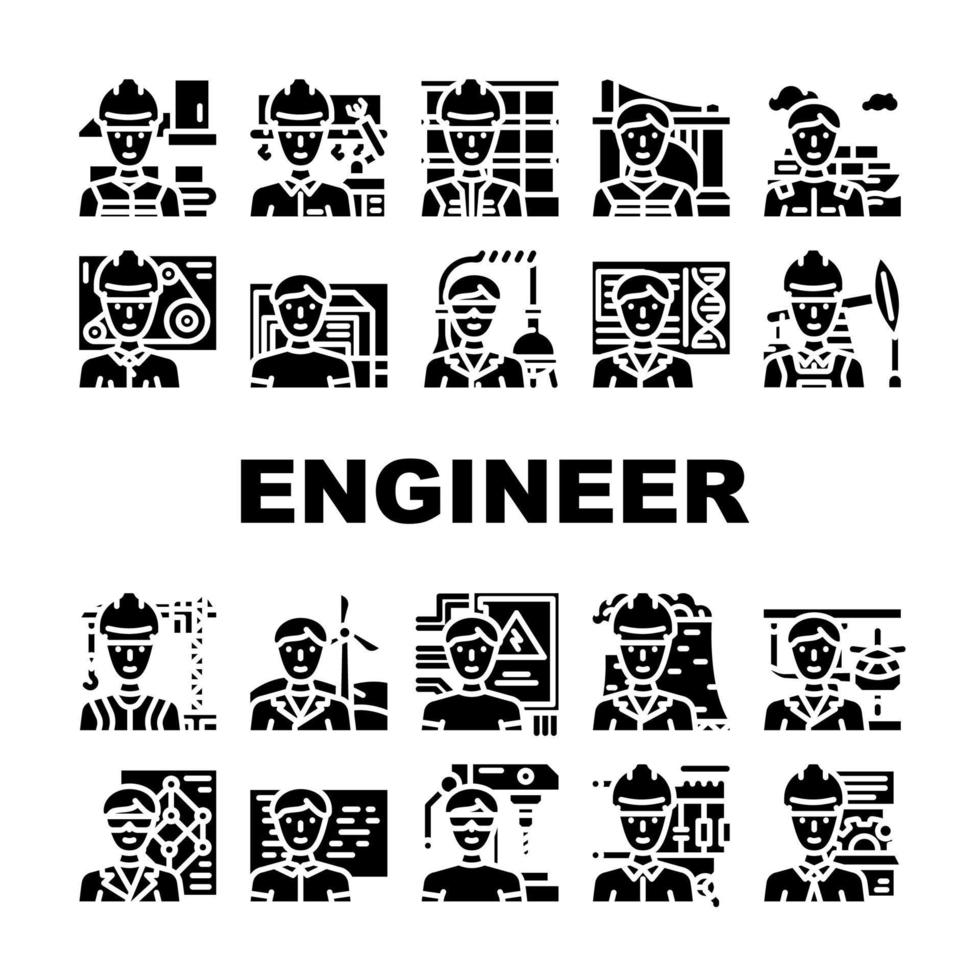 engineer worker man construction icons set vector