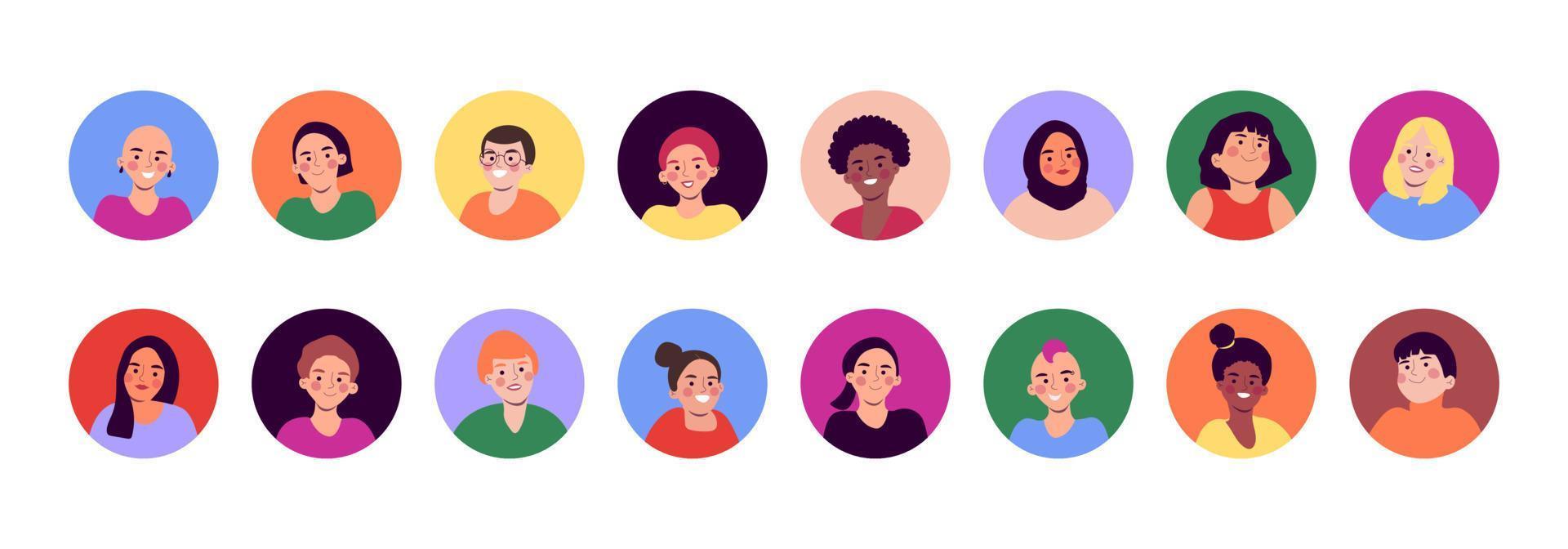 Set of diverse people avatars portraits vector illustration