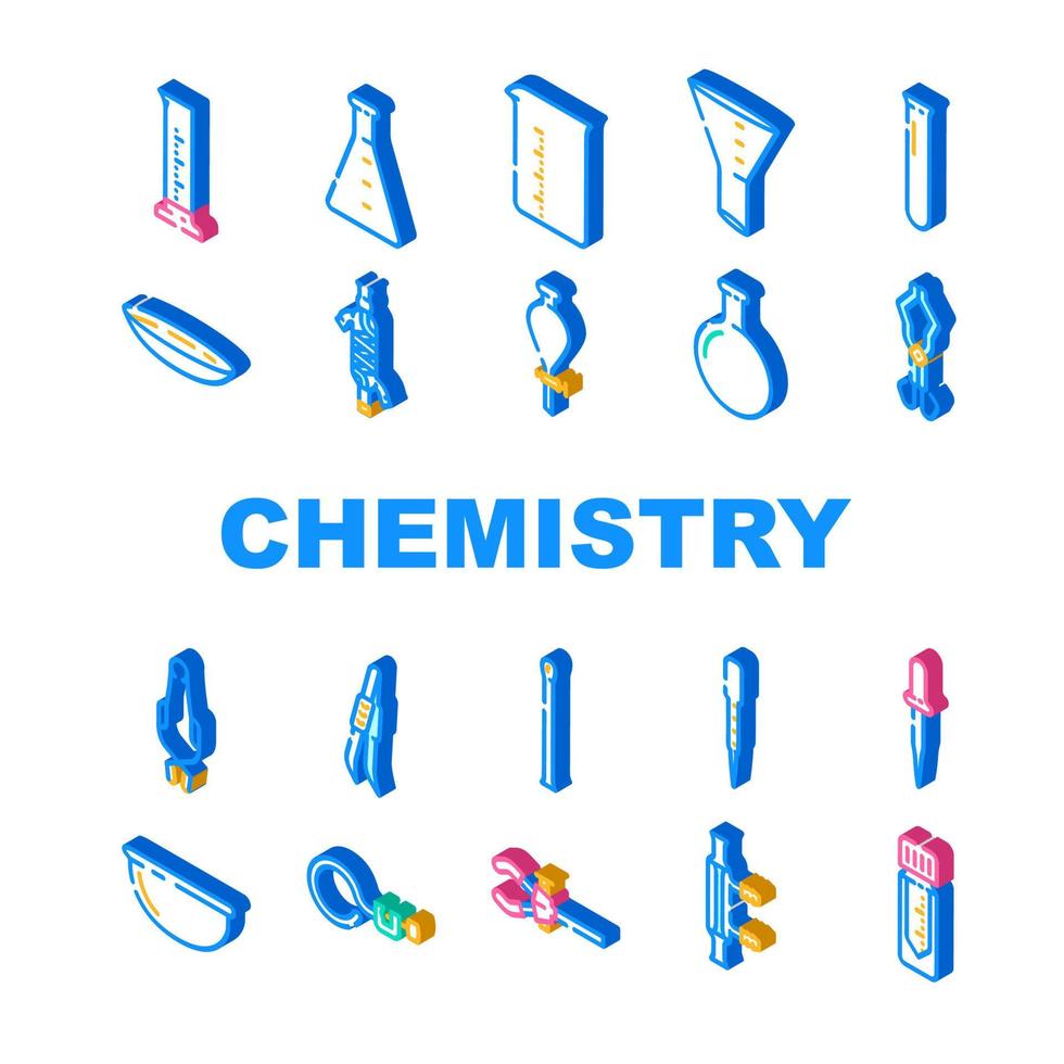 chemistry laboratory flask test icons set vector