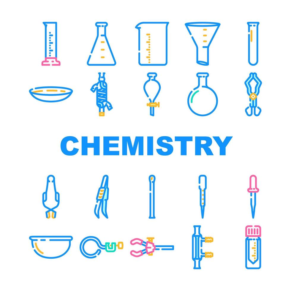 chemistry laboratory flask test icons set vector