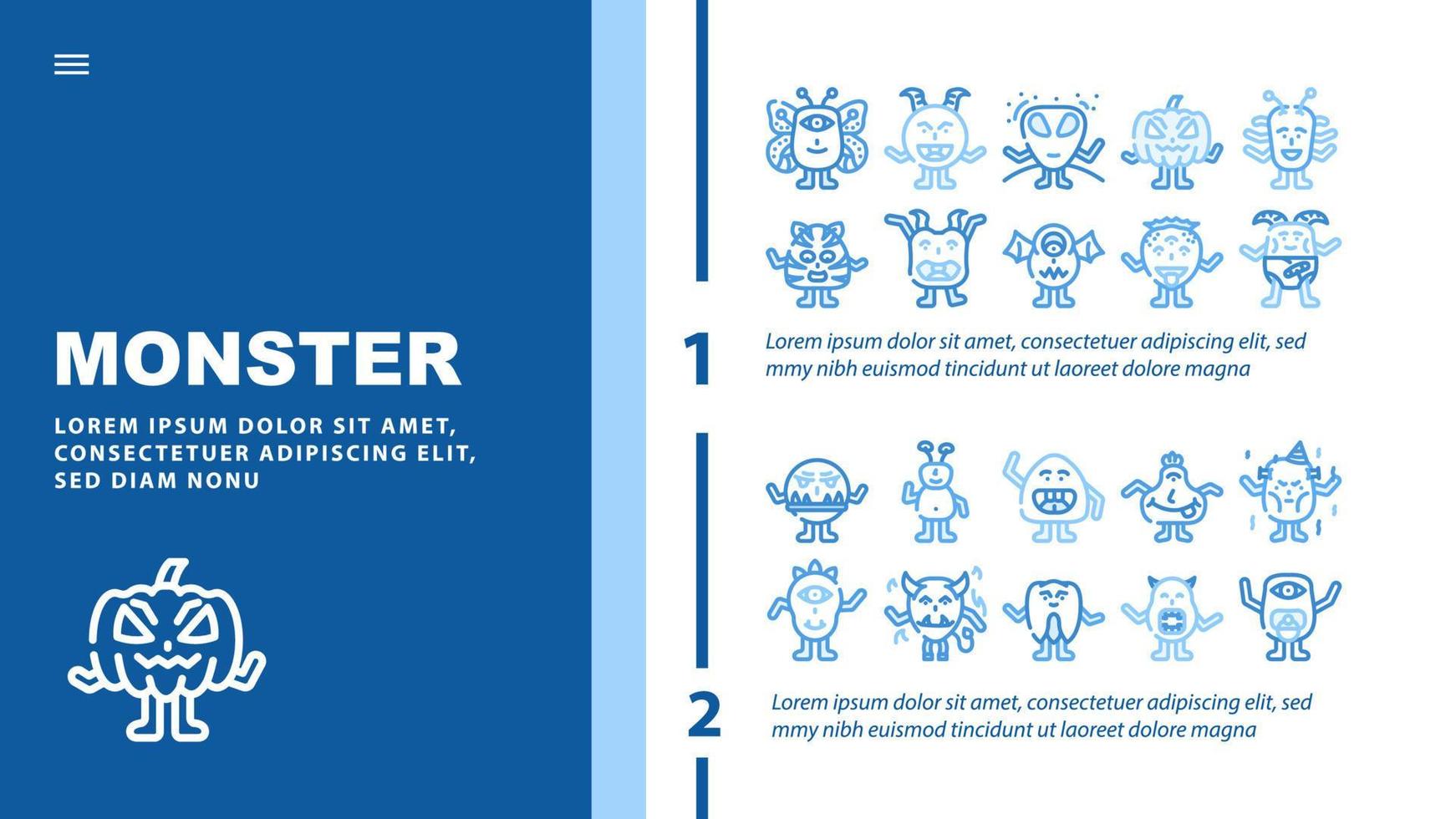 monster cute character landing header vector