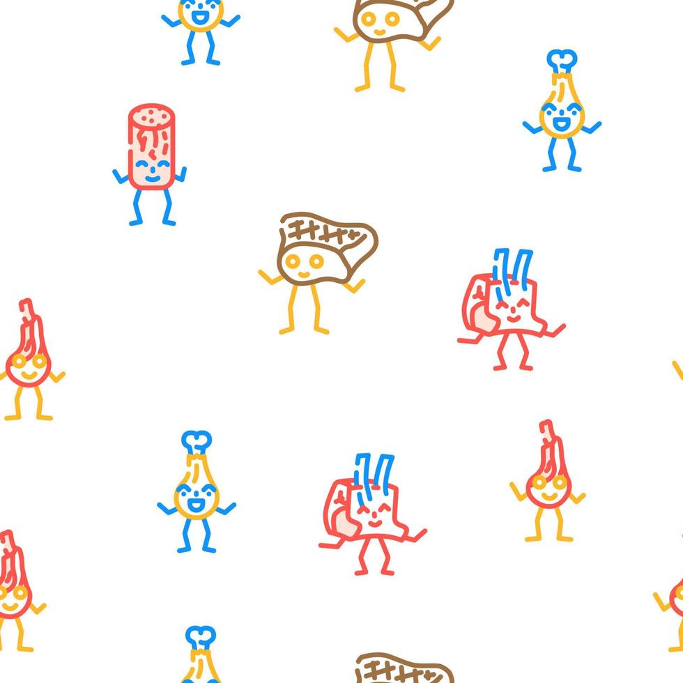 meat character food meal vector seamless pattern