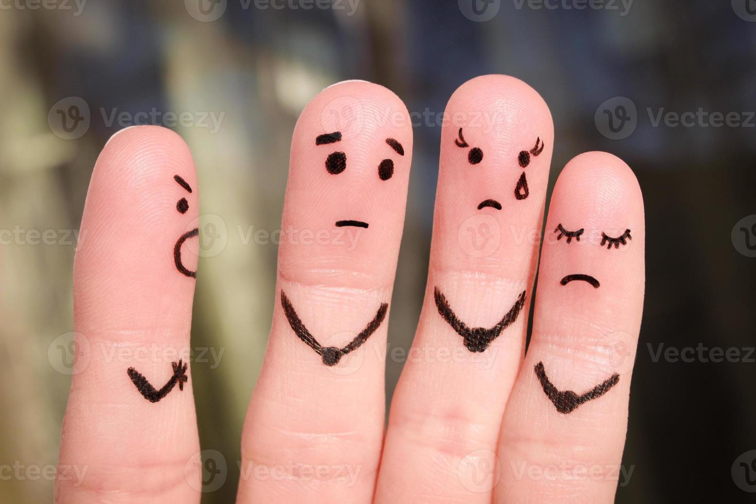 Finger art of people. The concept of a man scolds of people, and they upset. The boss berates his subordinates at work. photo