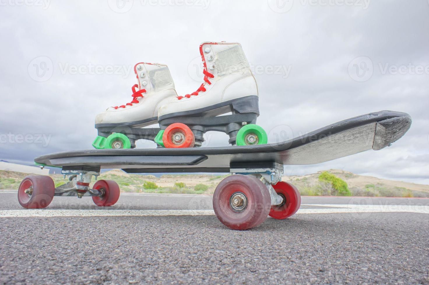 Skates and skateboard photo