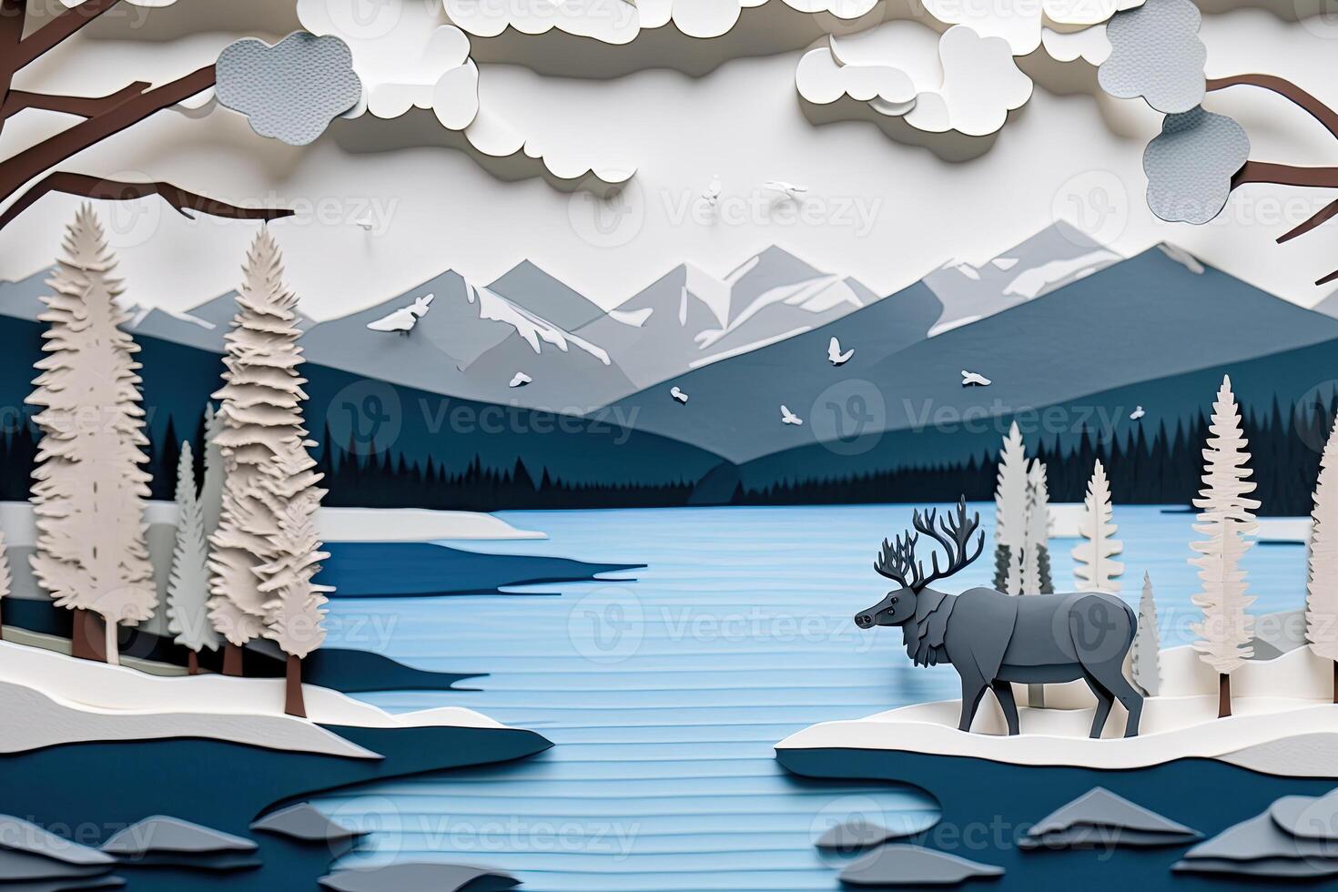 Abstract image with nature landscape, paper art. Creative natural background. Created with photo