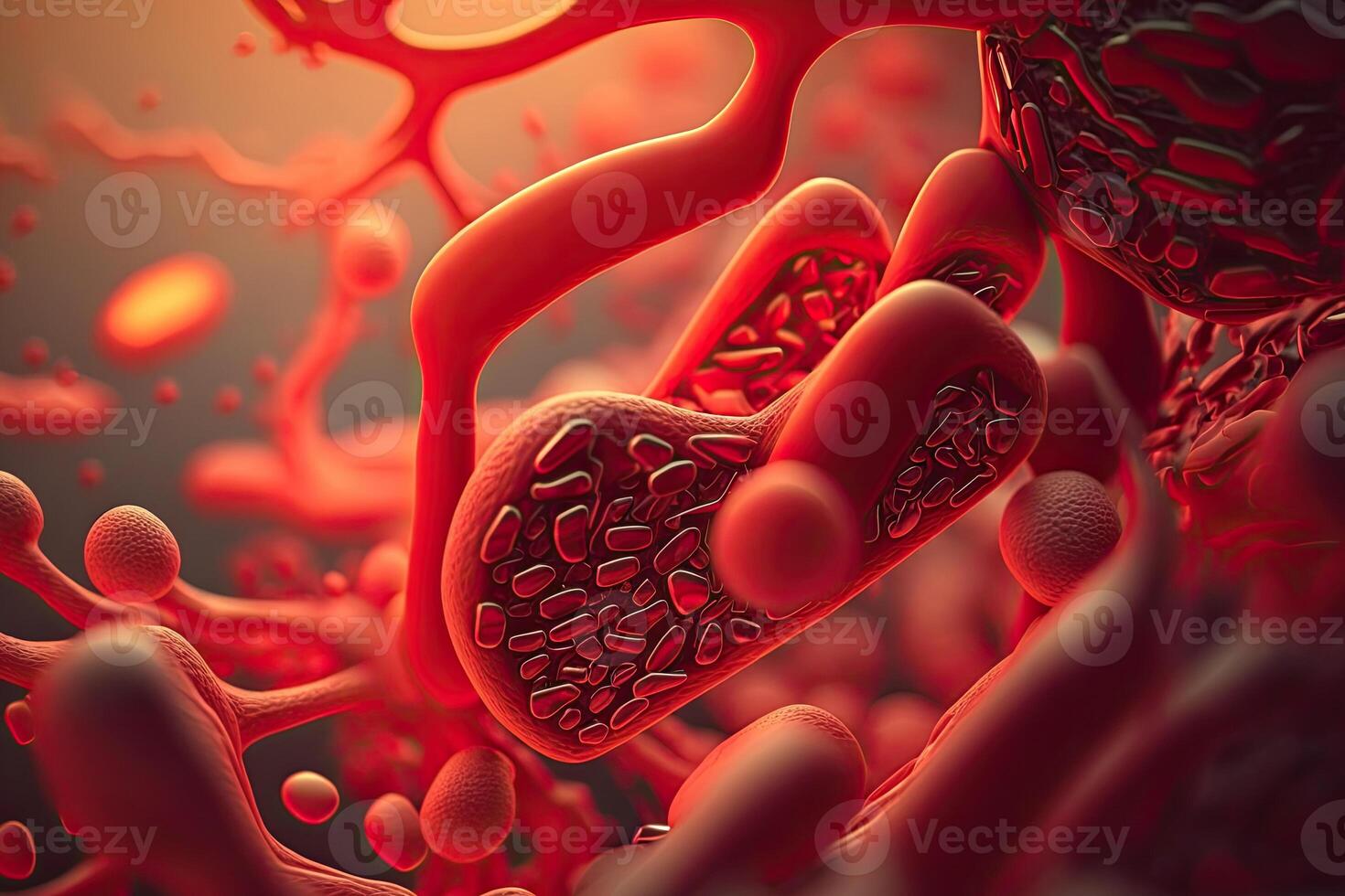 macro Disparo de rojo sangre células en artería. creado con generativo ai foto