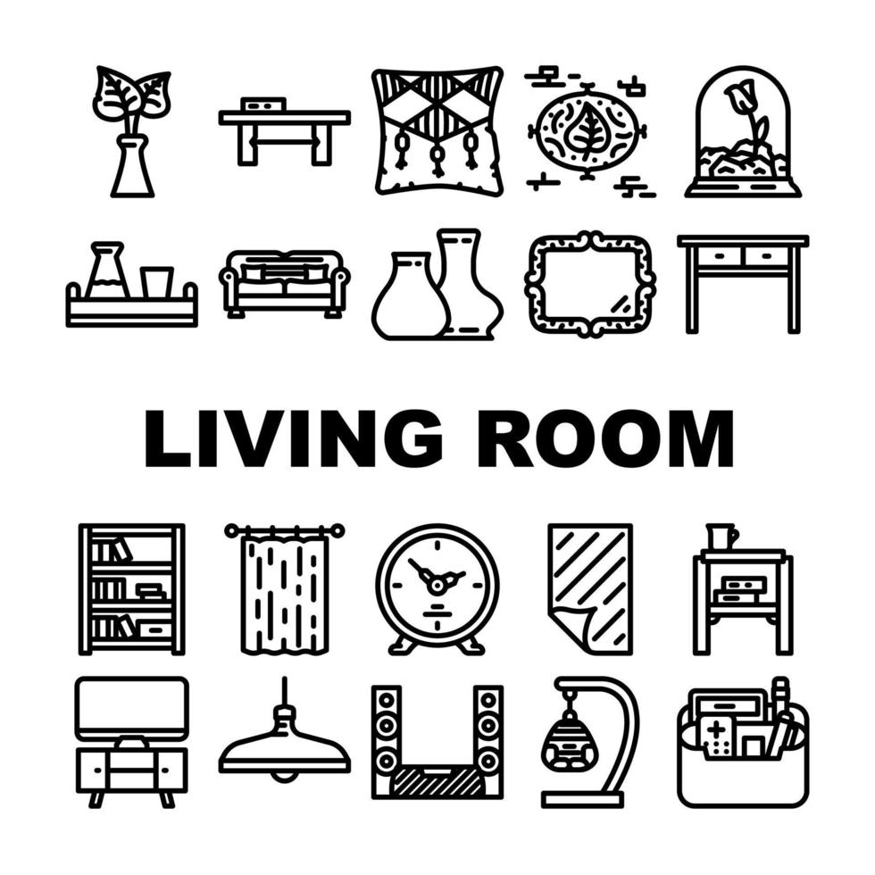 vivo habitación interior íconos conjunto vector