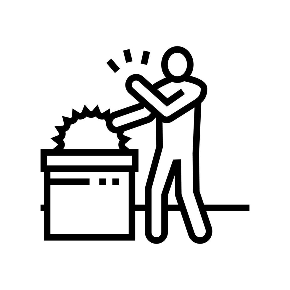 saw cuts man dangerous accident line icon vector illustration