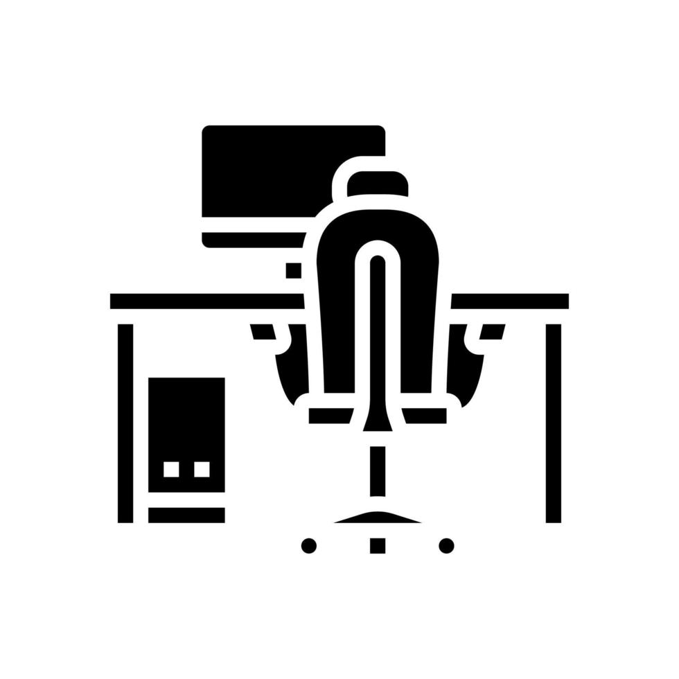 desk computer chair home office glyph icon vector illustration