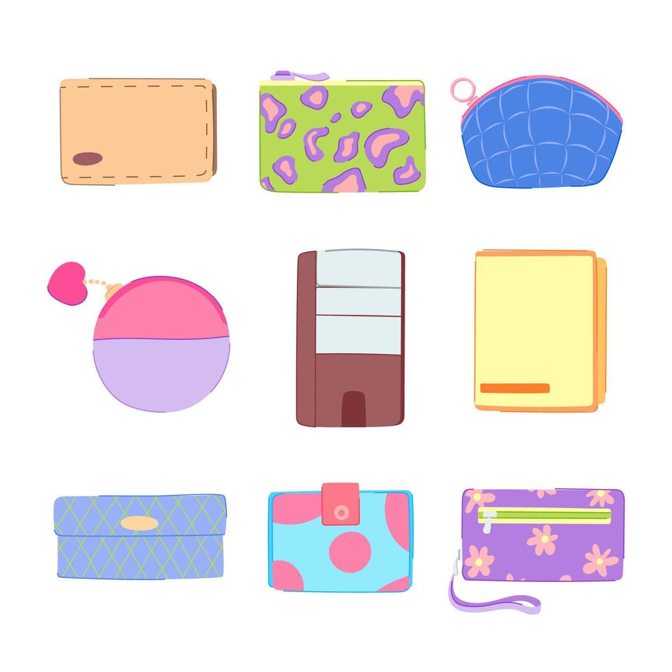 wallet money set cartoon vector illustration