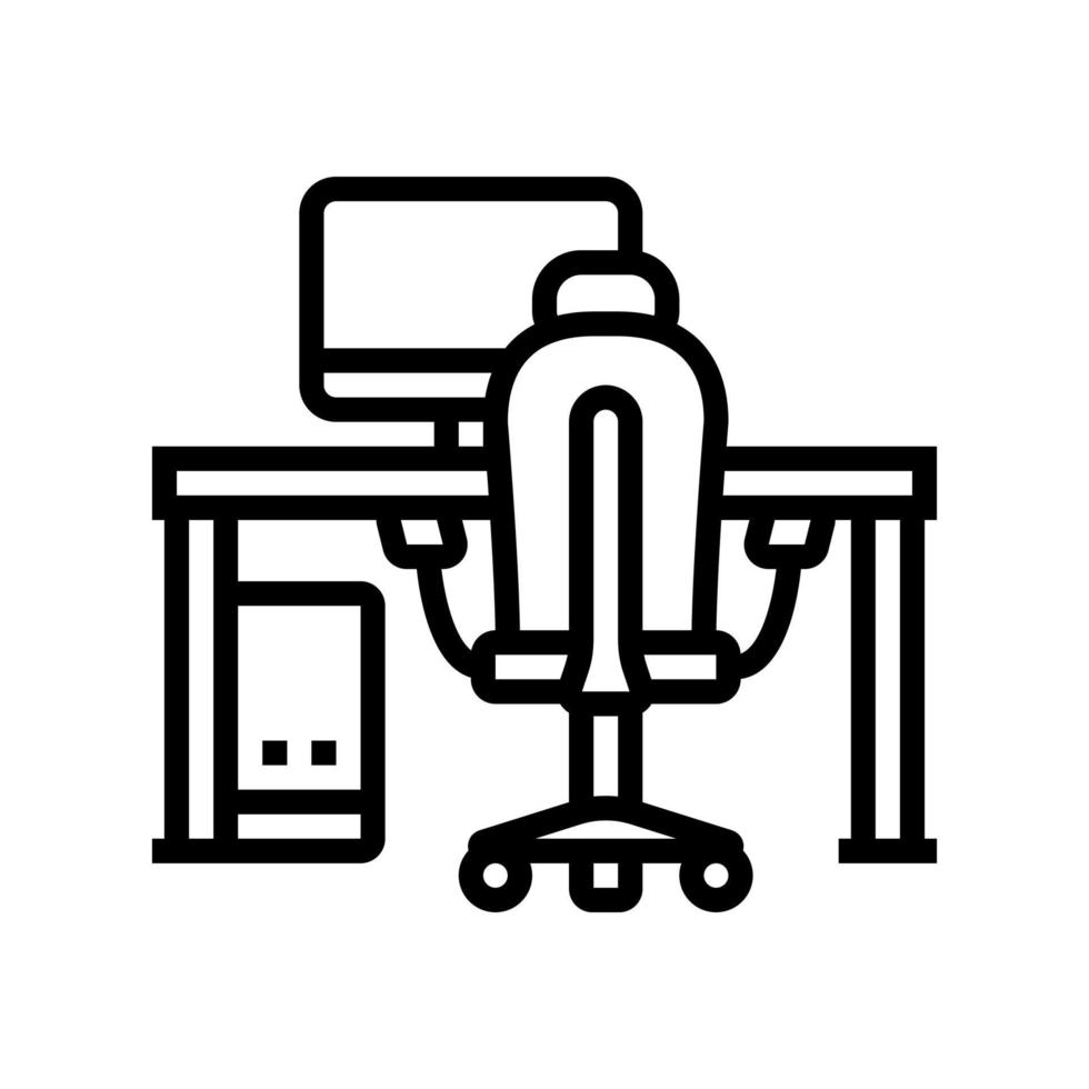 desk computer chair home office line icon vector illustration