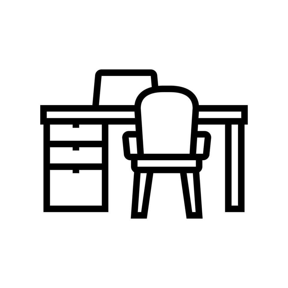 table laptop chair home office line icon vector illustration