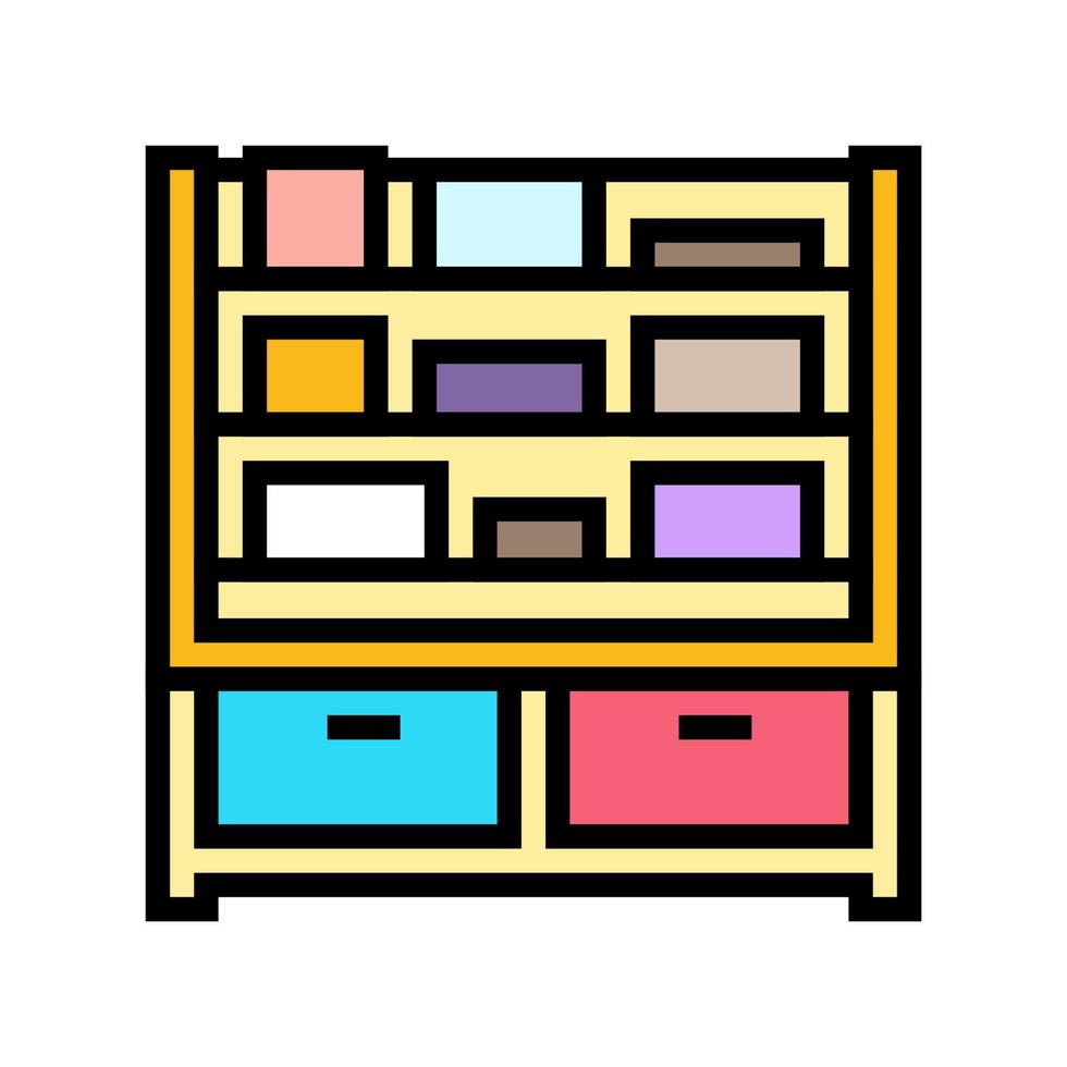 niño estante para libros dormitorio color icono vector ilustración
