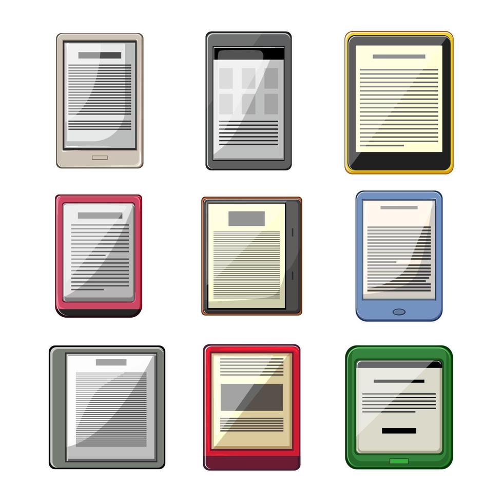 ebook reader set cartoon vector illustration
