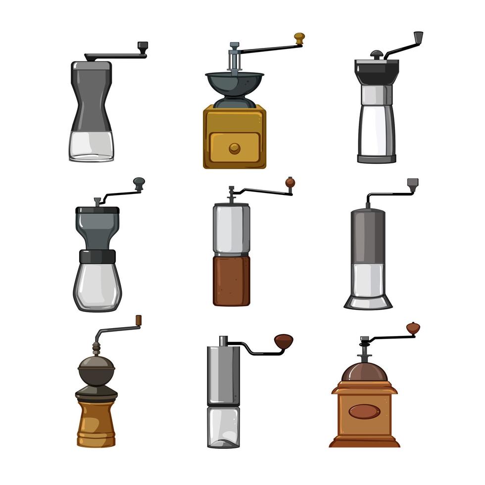 molino café amoladora manual conjunto dibujos animados vector ilustración