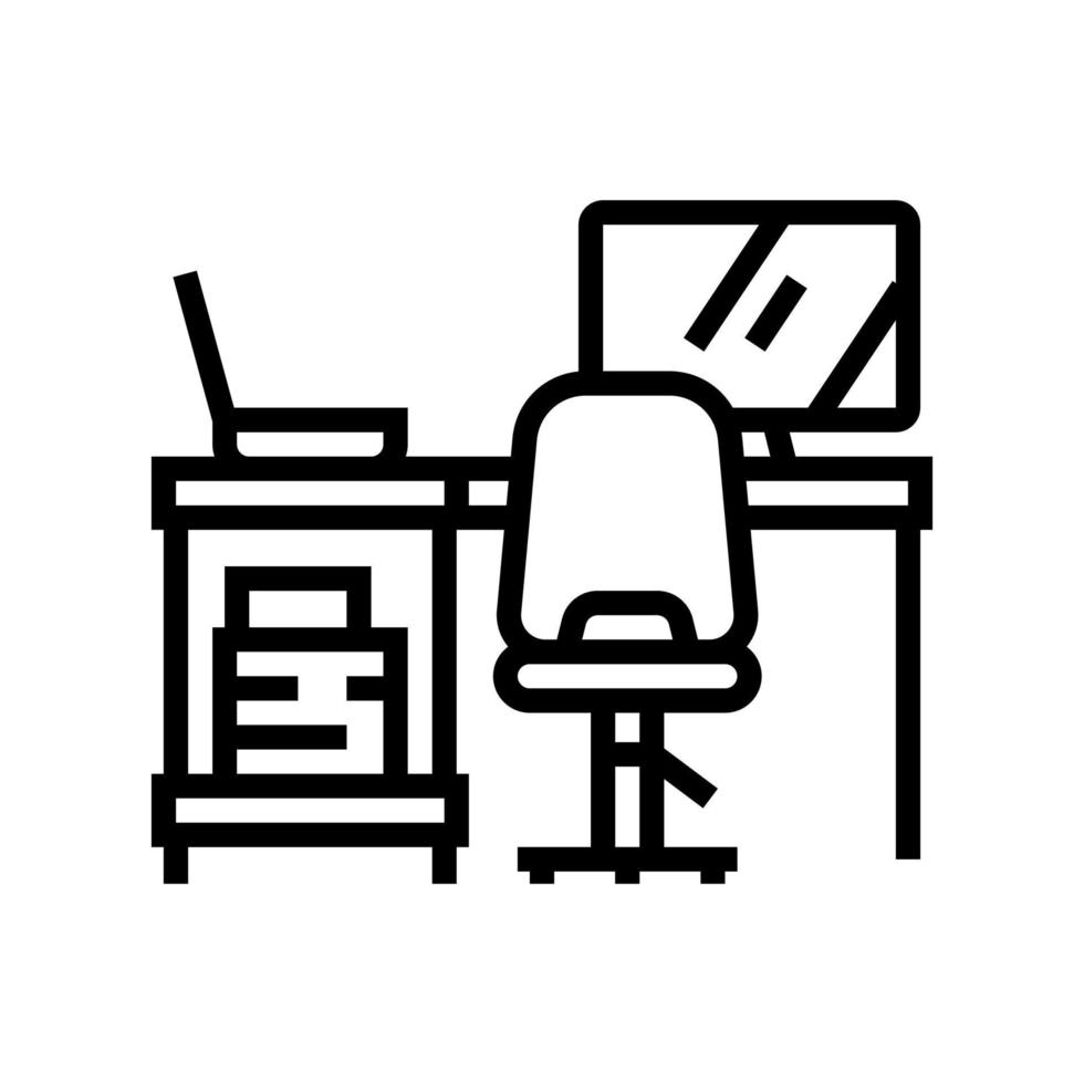 table laptop computer chair home office line icon vector illustration