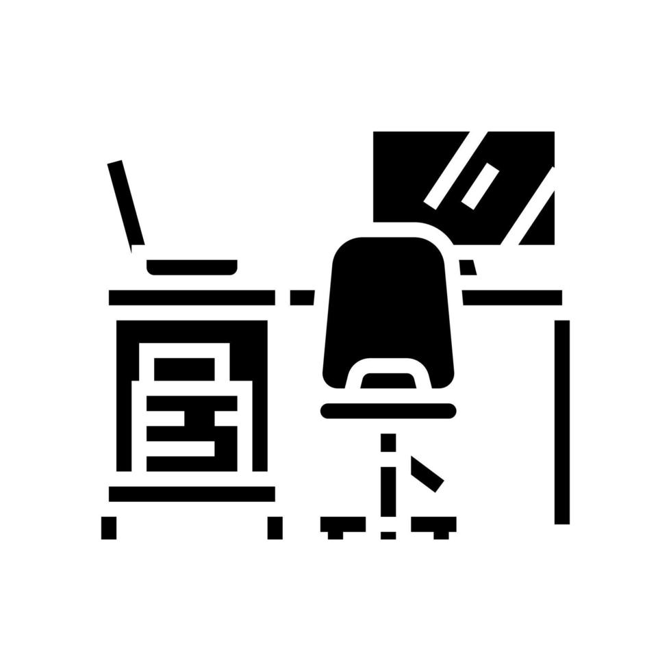 table laptop computer chair home office glyph icon vector illustration