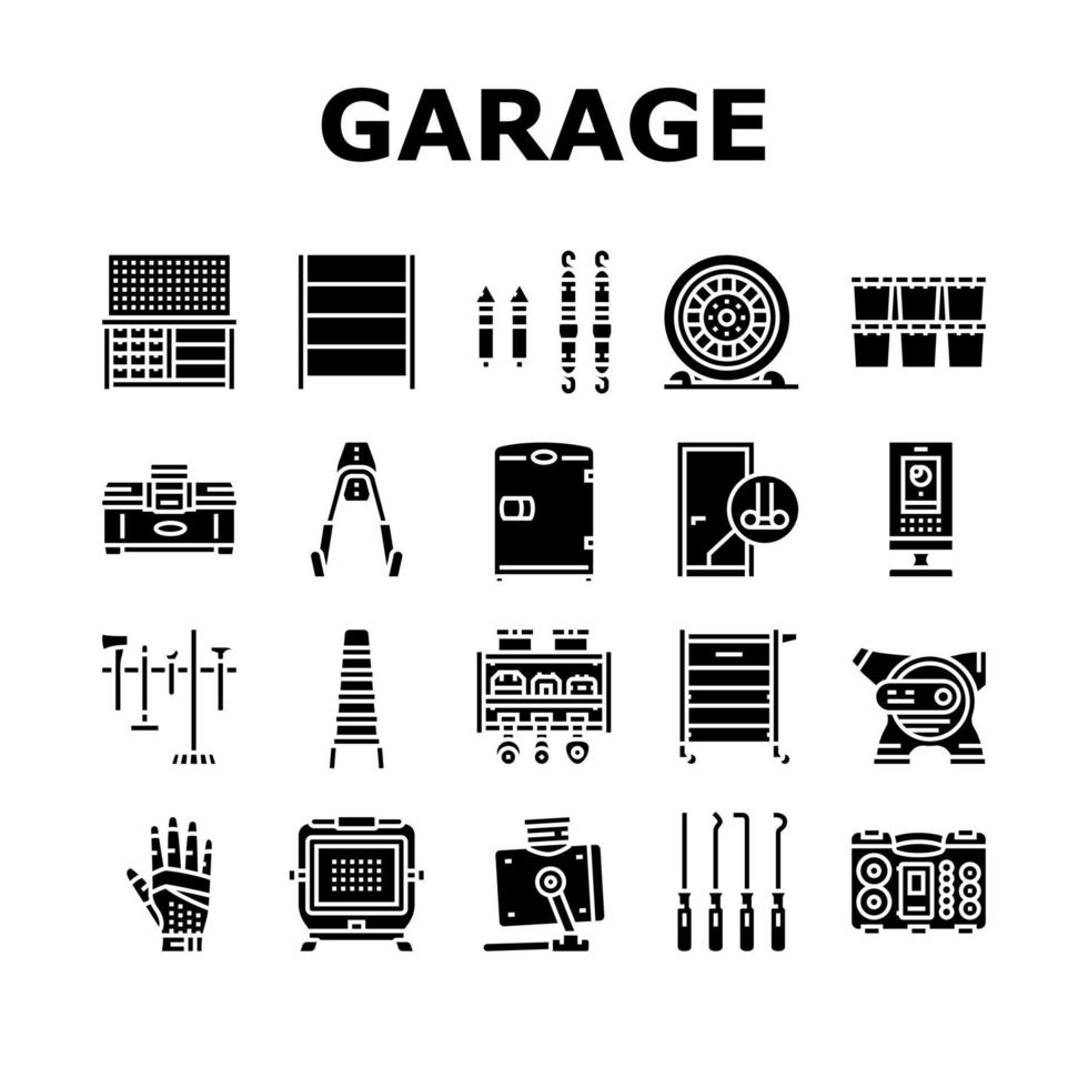 garage tools service auto repair icons set vector