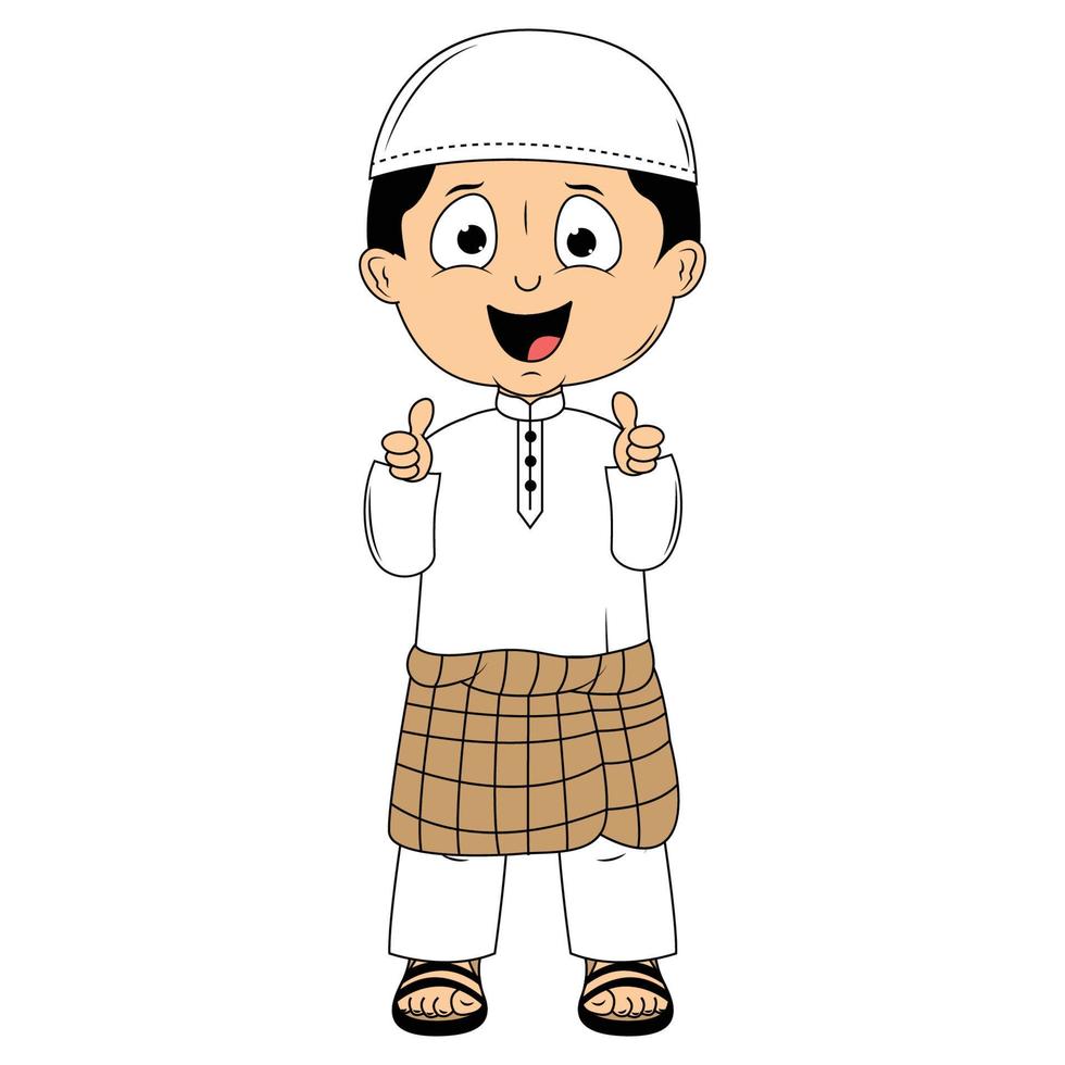 cute moslem boy cartoon illustration vector