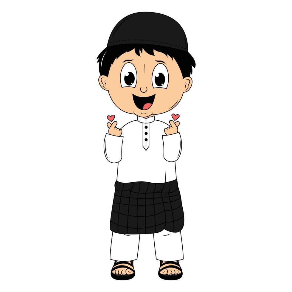 cute moslem boy cartoon illustration vector