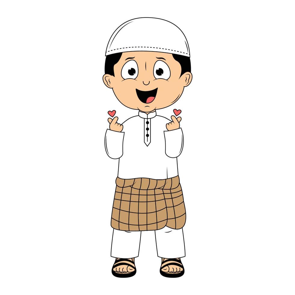 cute moslem boy cartoon illustration vector