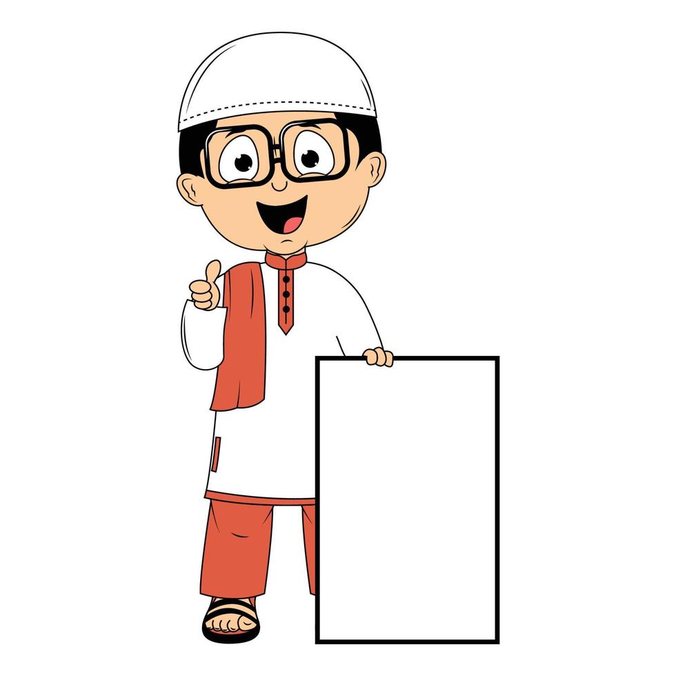 cute moslem boy cartoon illustration vector