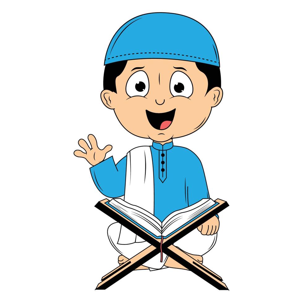 cute moslem boy cartoon illustration vector