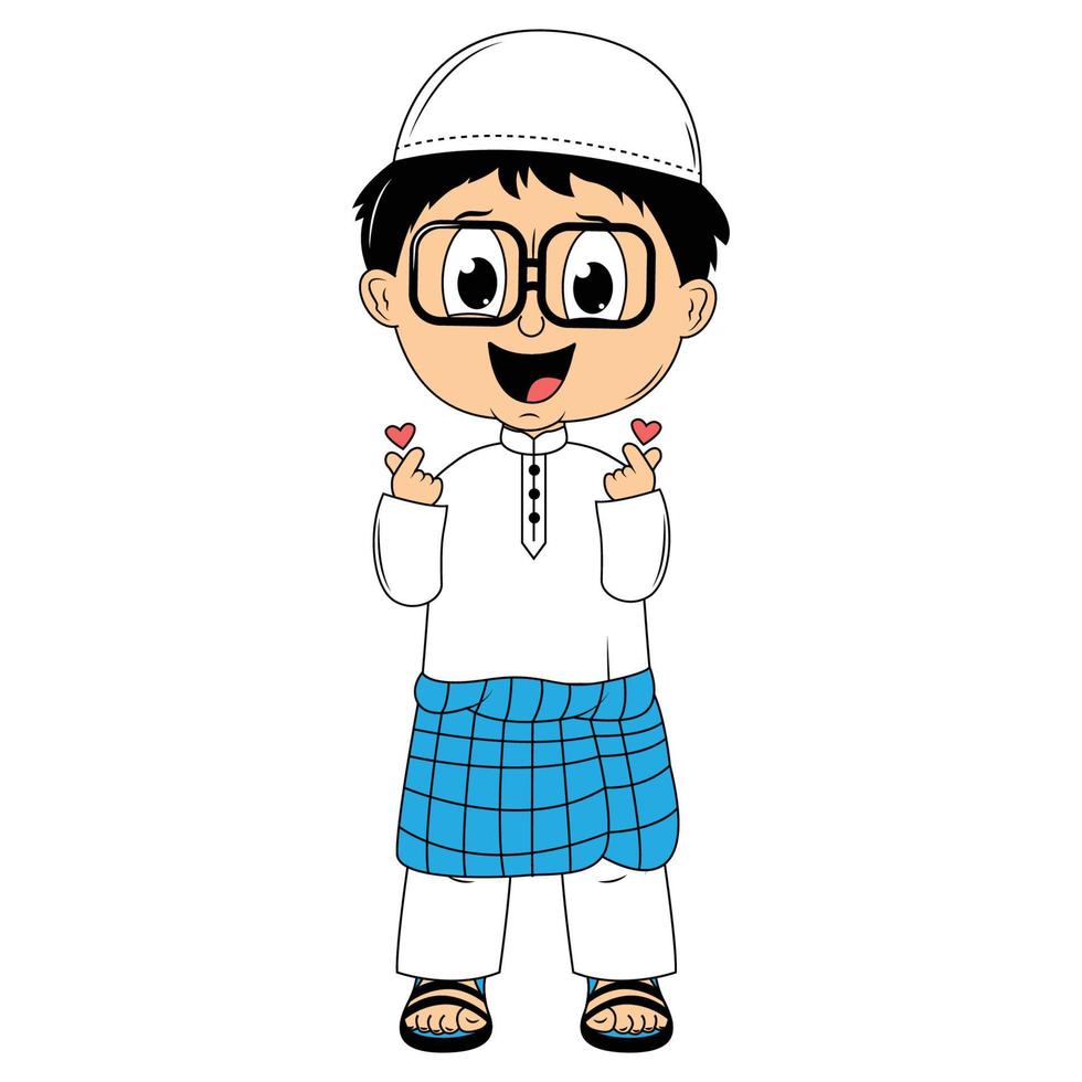 cute moslem boy cartoon illustration vector