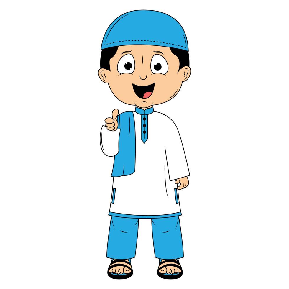 cute moslem boy cartoon illustration vector