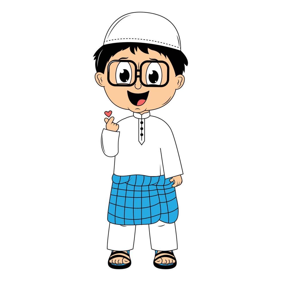 cute moslem boy cartoon illustration vector