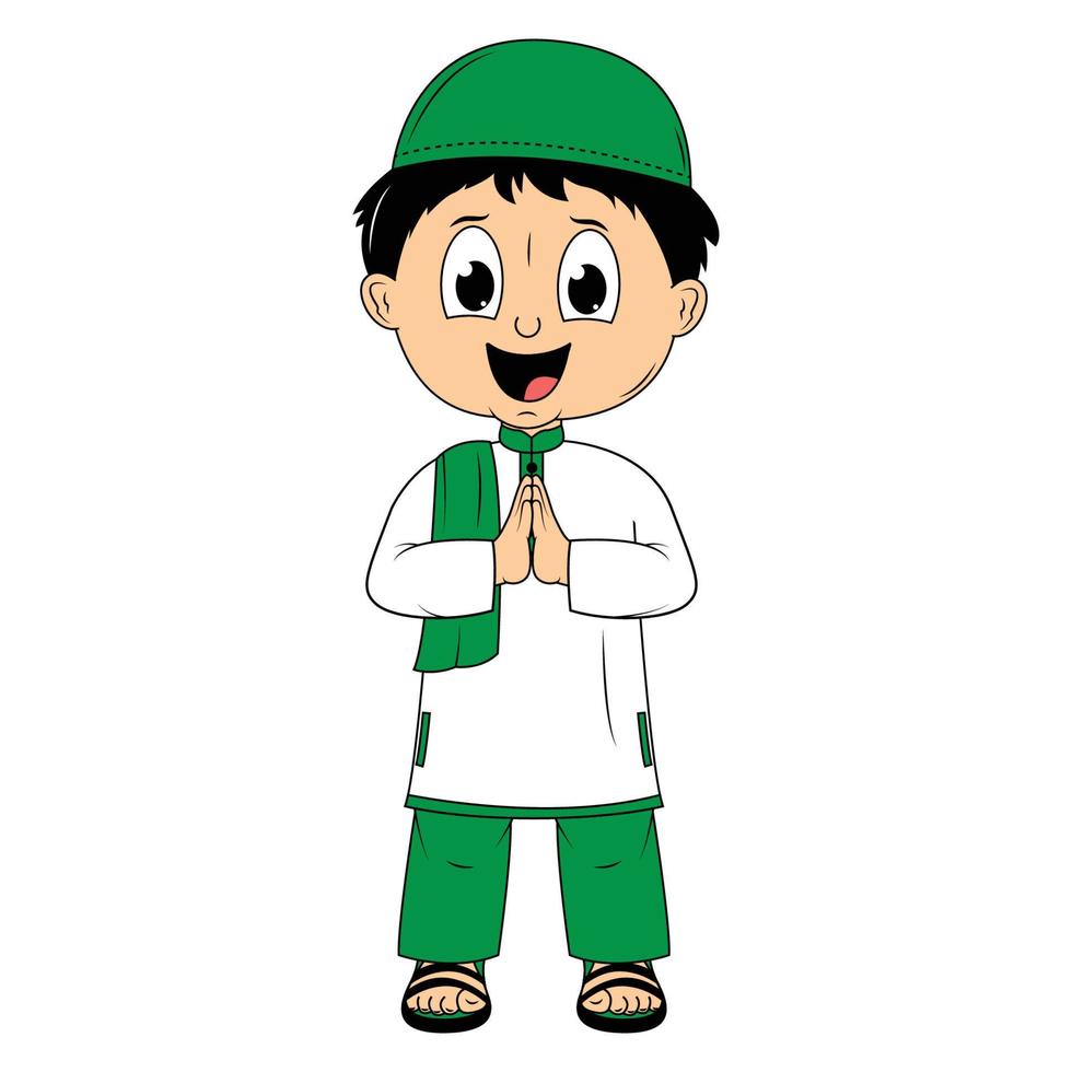 cute moslem boy cartoon illustration vector