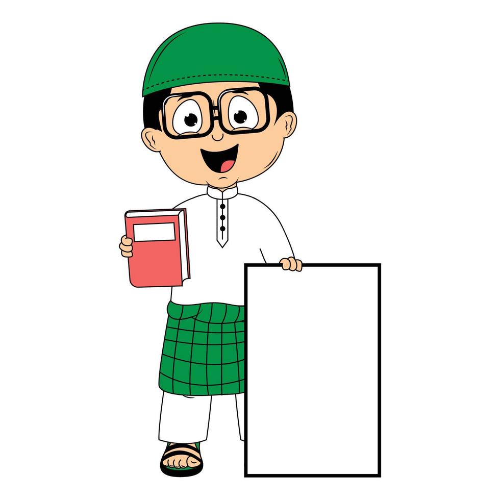 cute moslem boy cartoon illustration vector