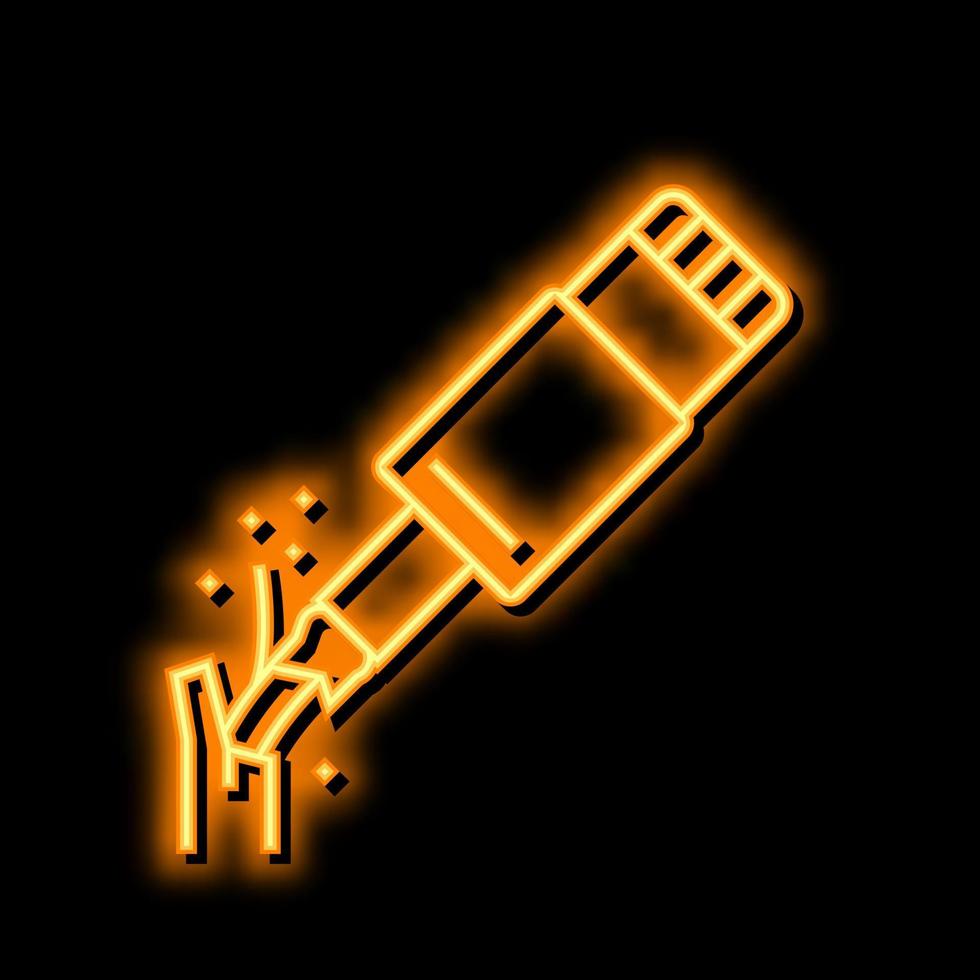 roto cable cargador neón resplandor icono ilustración vector