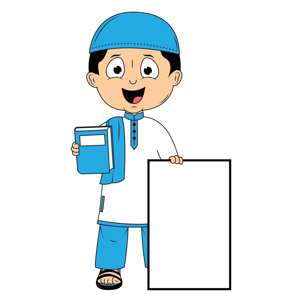 cute moslem boy cartoon illustration vector