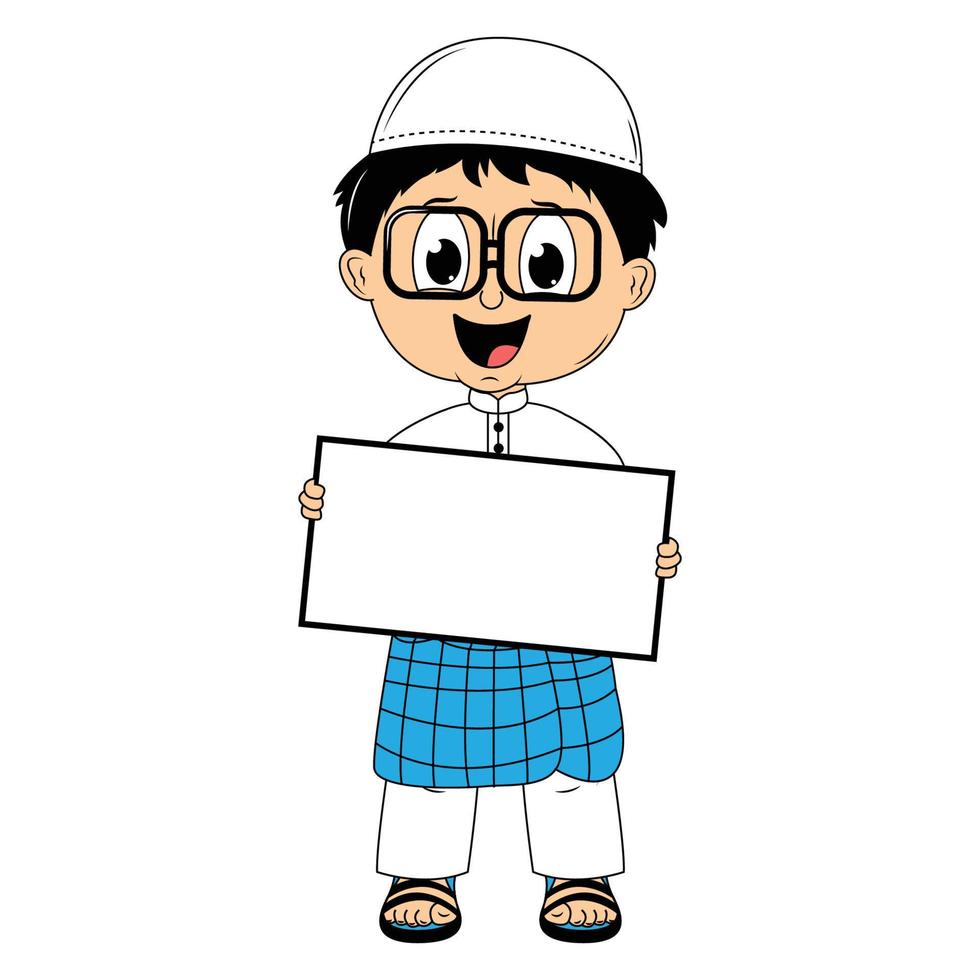 cute moslem boy cartoon illustration vector