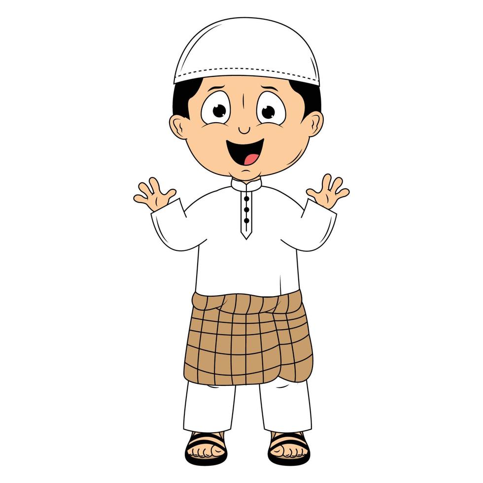 cute moslem boy cartoon illustration vector